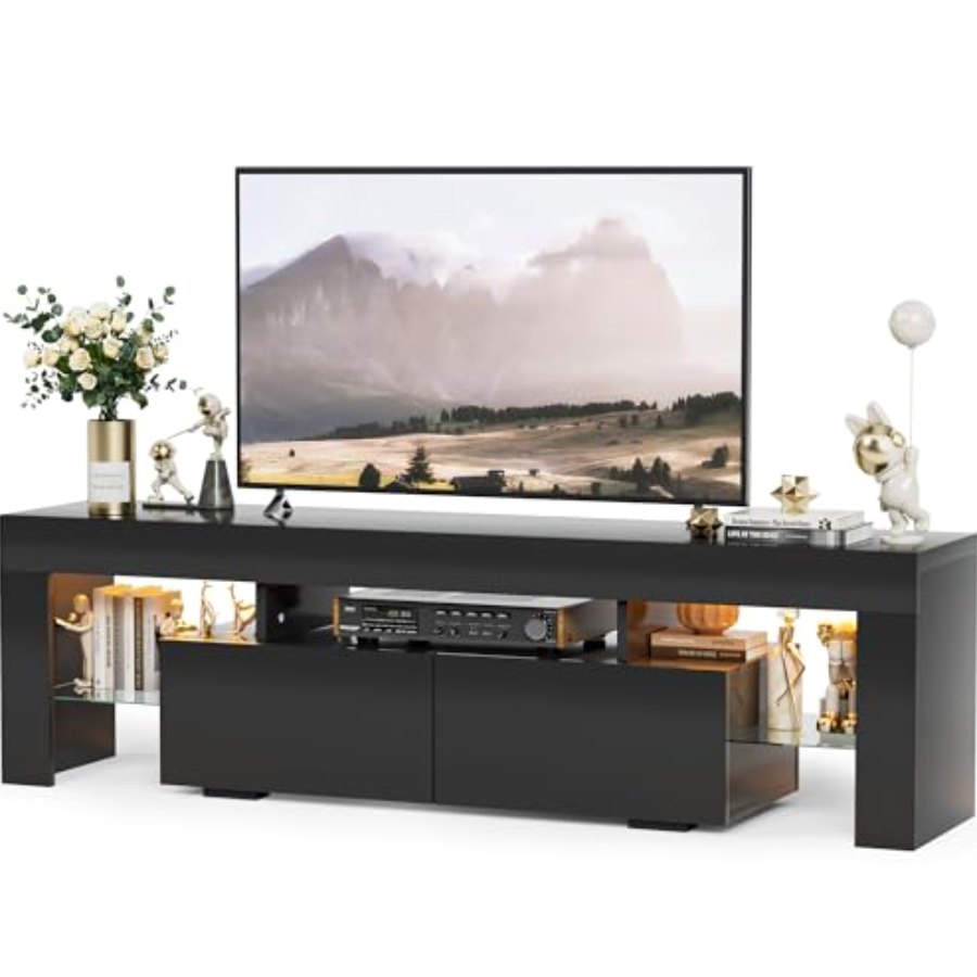 YESHOMY Modern Black LED TV Stand